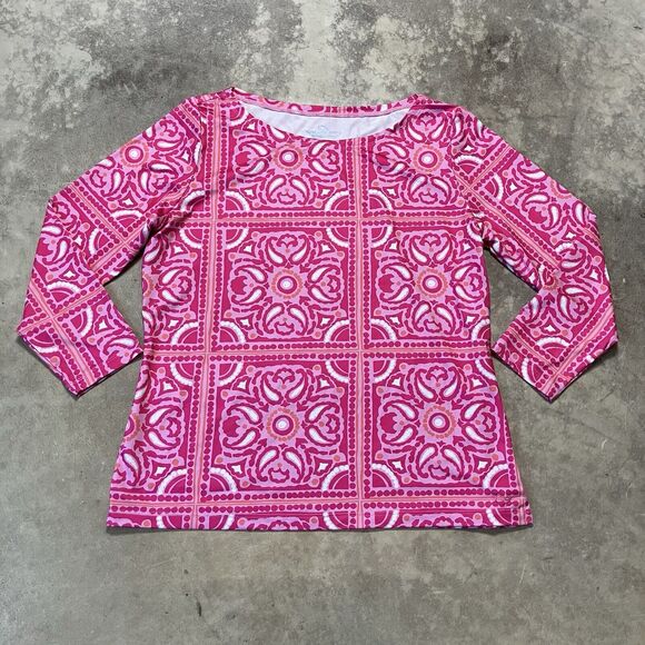 Vineyard Vines Tops - Vineyard Vines Performance Top Large Pink Paisley‎ Long Sleeve Geometric Active